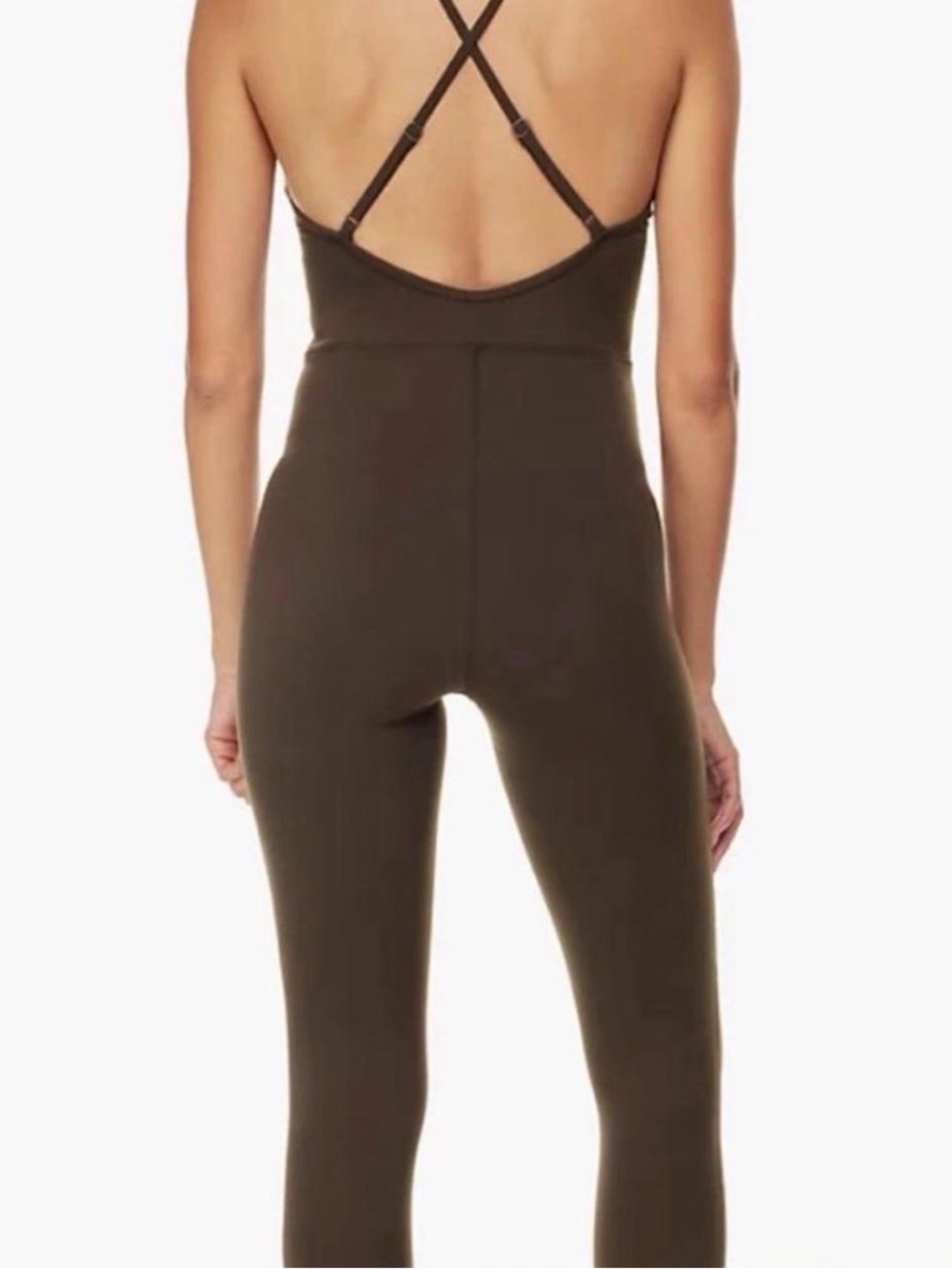 Aritzia Wilfred Free Leila Jumpsuit Cognac Brown Criss Cross Back L